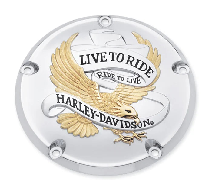 LIVE TO RIDE DERBY COVER - NON M8 (GOLD & CHROME)