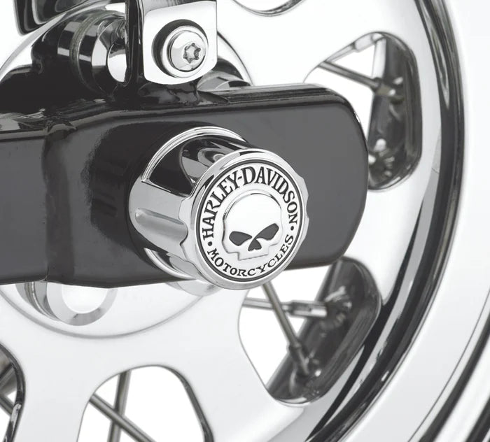 WILLIE G SKULL REAR AXLE NUT COVERS (CHROME)