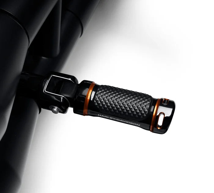 ADVERSARY PASSENGER FOOTPEGS - 18+ SOFTAIL (BLACK & ORANGE)